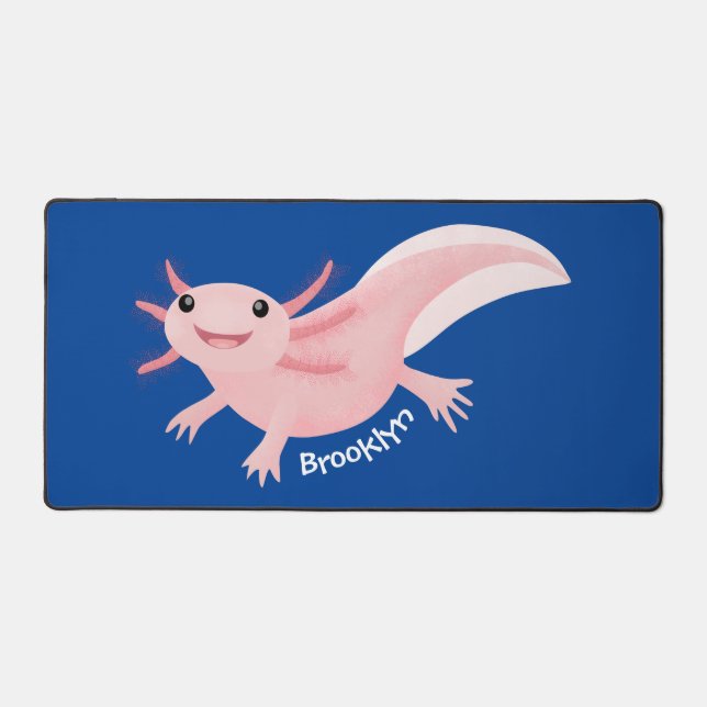 Cute pink happy axolotl  desk mat (Front)