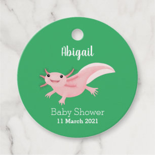 Cute pink happy axolotl  favour tags