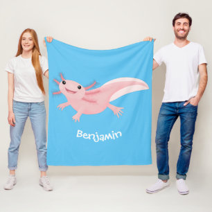 Cute pink happy axolotl fleece blanket