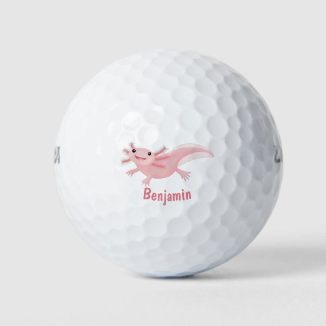 Cute pink happy axolotl golf balls (Front)