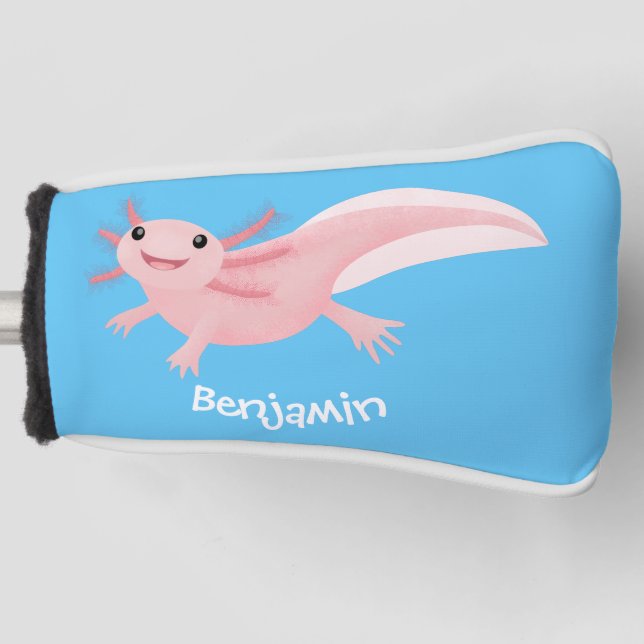 Cute pink happy axolotl golf head cover (Front)