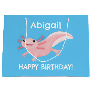 Cute pink happy axolotl  large gift bag