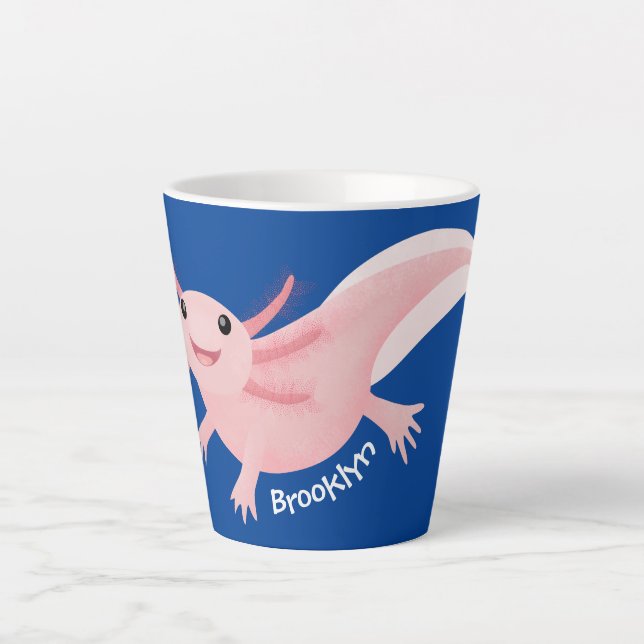 Cute pink happy axolotl latte mug (Front)