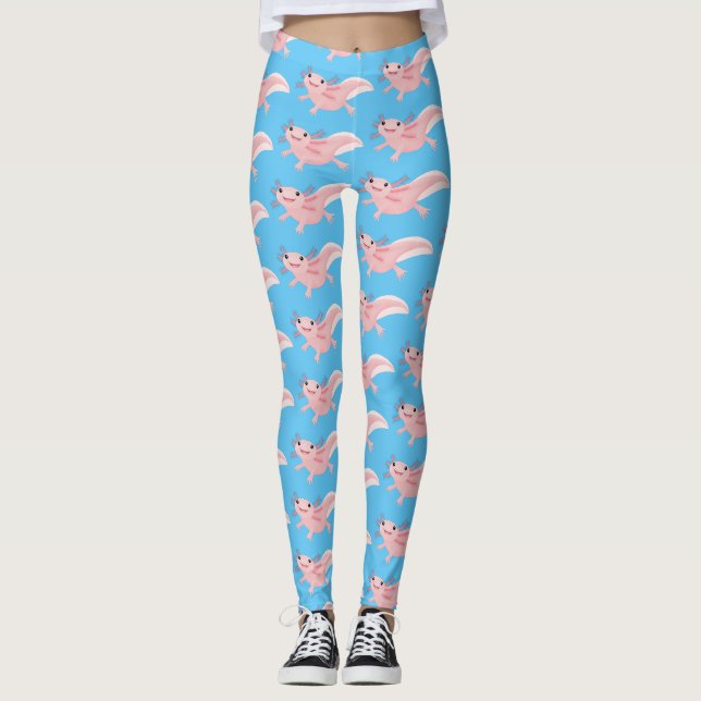 Cute pink happy axolotl leggings (Front)