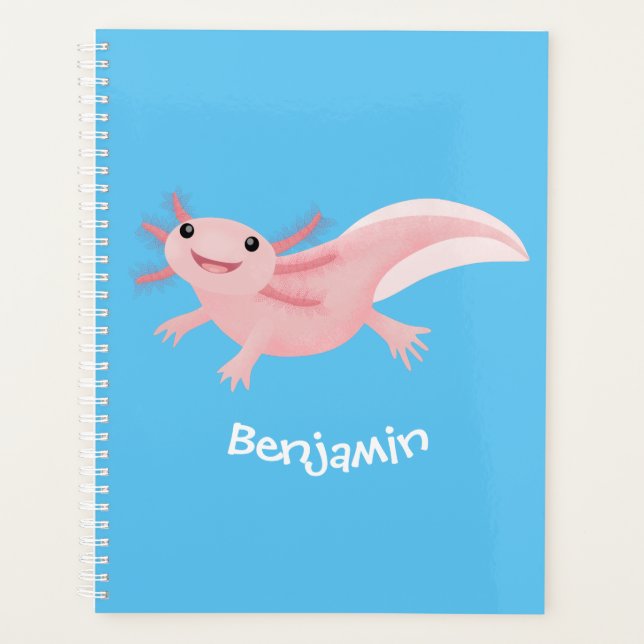 Cute pink happy axolotl planner (Front)