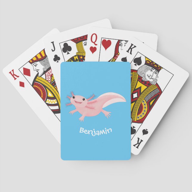Cute pink happy axolotl playing cards (Back)