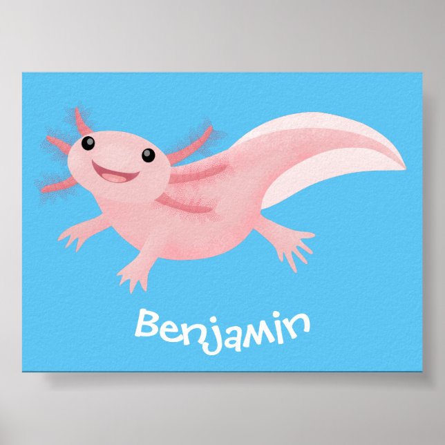 Cute pink happy axolotl poster (Front)