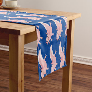 Cute pink happy axolotl short table runner