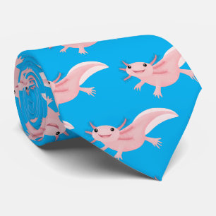 Cute pink happy axolotl tie