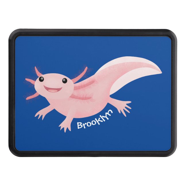 Cute pink happy axolotl trailer hitch cover (Front)