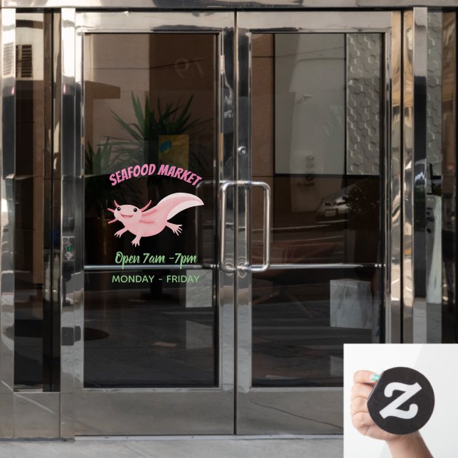 Cute pink happy axolotl  window cling (Office Door)