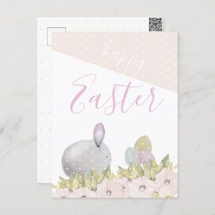 Cute Pink Happy Bunny Watercolor Holiday Postcard