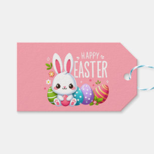 Cute, pink happy Easter bunny Gift Tags