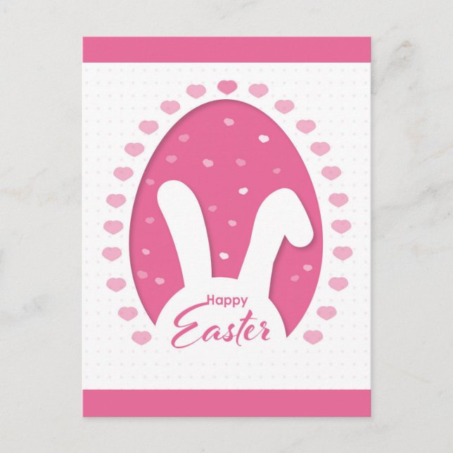 Cute Pink Happy Easter Bunny Hearts Postcard (Front)