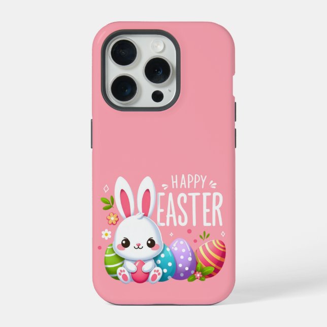 Cute, pink Happy Easter bunny  iPhone Case (Back)