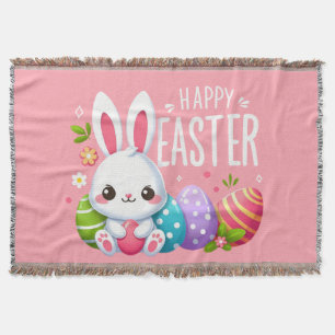 Cute, pink Happy Easter bunny Mug Throw Blanket