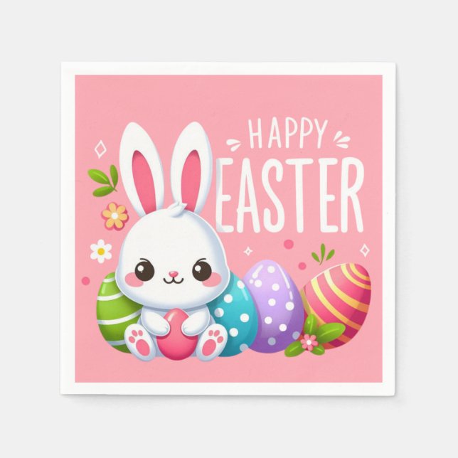 Cute, pink happy Easter bunny Napkin (Front)