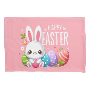 Cute, pink Happy Easter bunny Pillowcase
