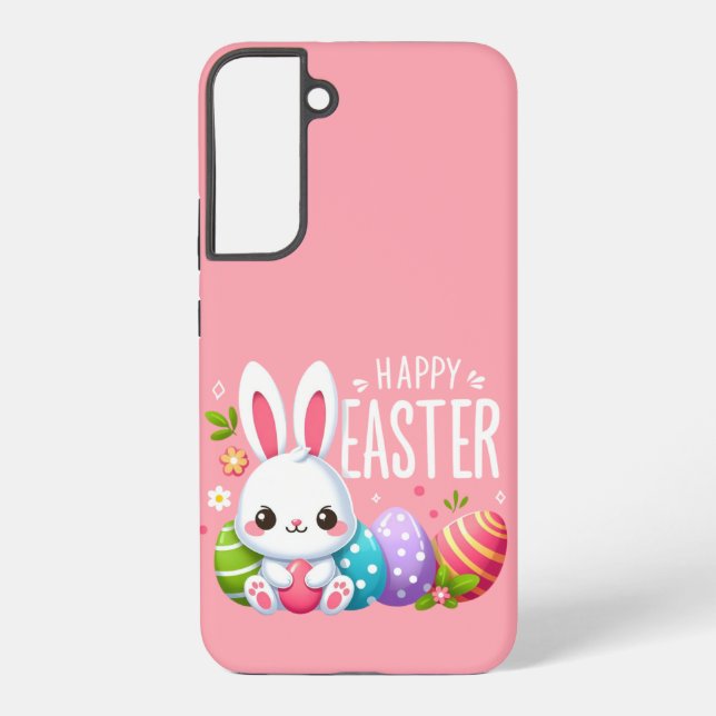 Cute, pink Happy Easter bunny Samsung Galaxy S22+ Case (Back)