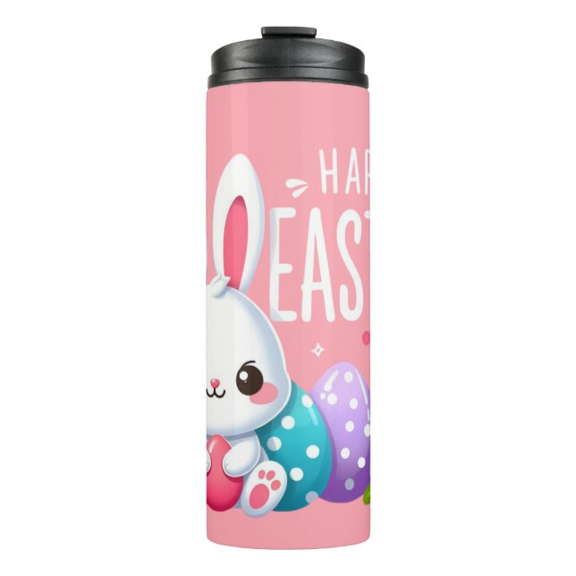Cute, pink happy Easter bunny Thermal Tumbler (Front)