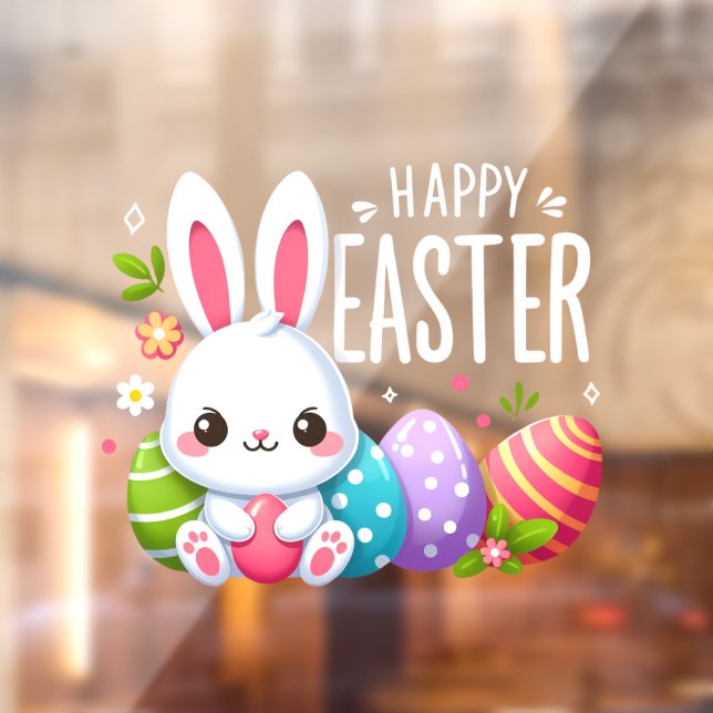 Cute, pink Happy Easter bunny Window Cling (Sheet 2)