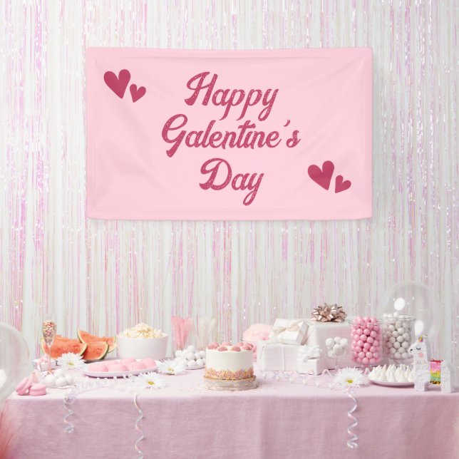 Cute Pink Happy Galentines Day Party Banner (Party)