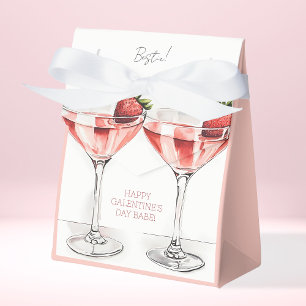 Cute Pink Happy Galentine's Day Strawberries BFF Favor Box
