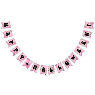 Cute Pink Happy Halloween Party Bunting Flags