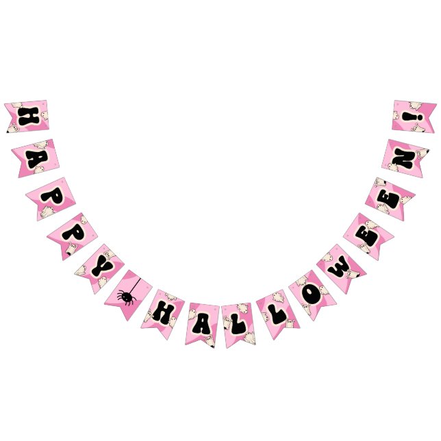 Cute Pink Happy Halloween Party Bunting Flags (All)
