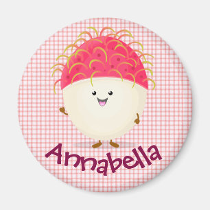 Cute pink happy rambutan cartoon illustration magnet
