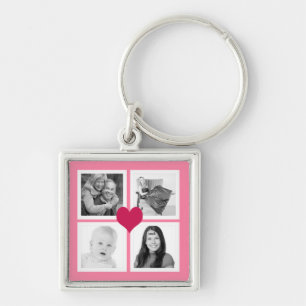 Cute Pink Heart 4 Instagram Photos Collage Keychain