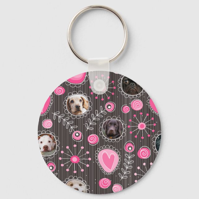 Cute Pink Heart and Flower Dog Mom Photo Collage  Keychain (Back)
