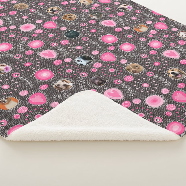 Cute Pink Heart and Flower Dog Mom Photo Collage  Sherpa Blanket (3/4)