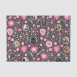 Cute Pink Heart and Flower Dog Mom Photo Collage  Tissue Paper