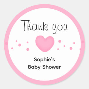 Cute Pink Heart Baby Shower Thank you Classic Round Sticker