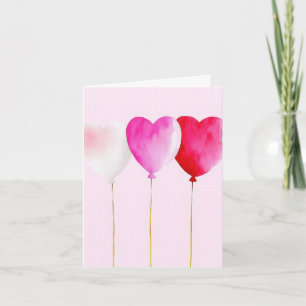 Cute Pink Heart Balloons Valentine's Greeting Card
