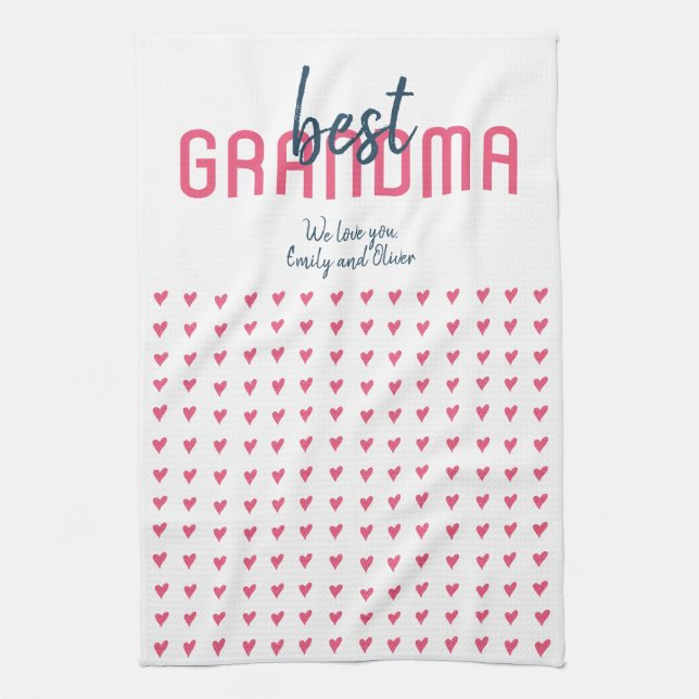 Cute Pink Heart Best Grandma Mother`s Day Kitchen Towel (Vertical)