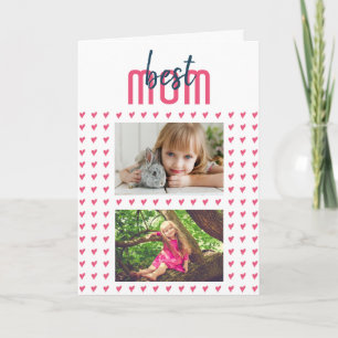 Cute Pink Heart Best Mom 2 Photo Mother`s Day Holiday Card