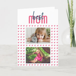Cute Pink Heart Best Mom 2 Photo Mother`s Day Holiday Card