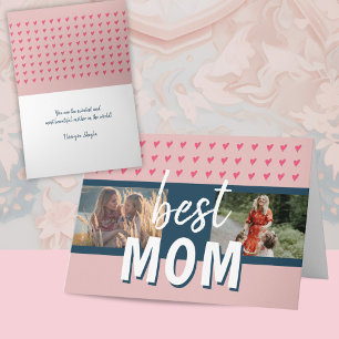 Cute Pink Heart Best Mom 2 Photos Mother`s Day Card