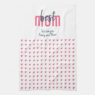 Cute Pink Heart Best Mom Mother`s Day Kitchen Towel