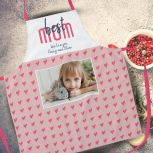 Cute Pink Heart Best Mom Photo Mother`s Day Apron