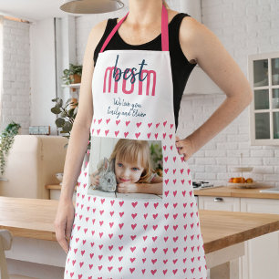 Cute Pink Heart Best Mom Photo Mother`s Day Apron
