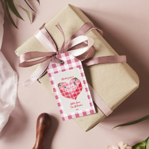 Cute Pink Heart Chequered Gingham Custom Christmas Gift Tags