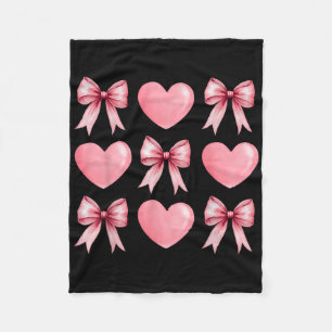 Cute Pink Heart Coquette Bow Valentines Day Women Fleece Blanket