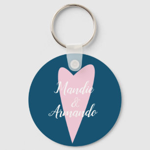 Cute Pink Heart Couples Name Keychain