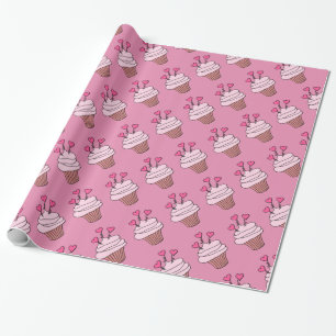 Cute Pink Heart Cupcakes Wrapping Paper