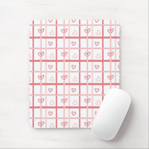 Cute Pink Heart Grid Pattern Mouse Pad