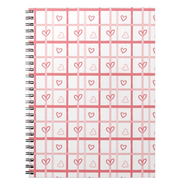 Cute Pink Heart Grid Pattern Notebook (Front)
