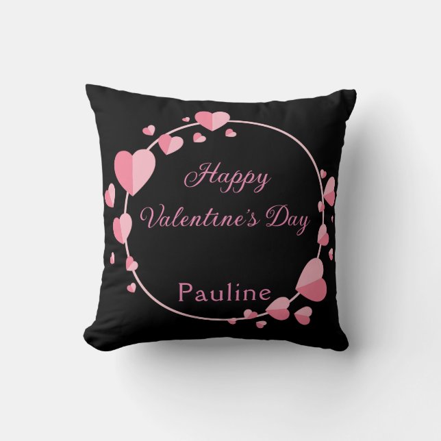Cute Pink Heart Happy Valentine  Throw Pillow (Front)